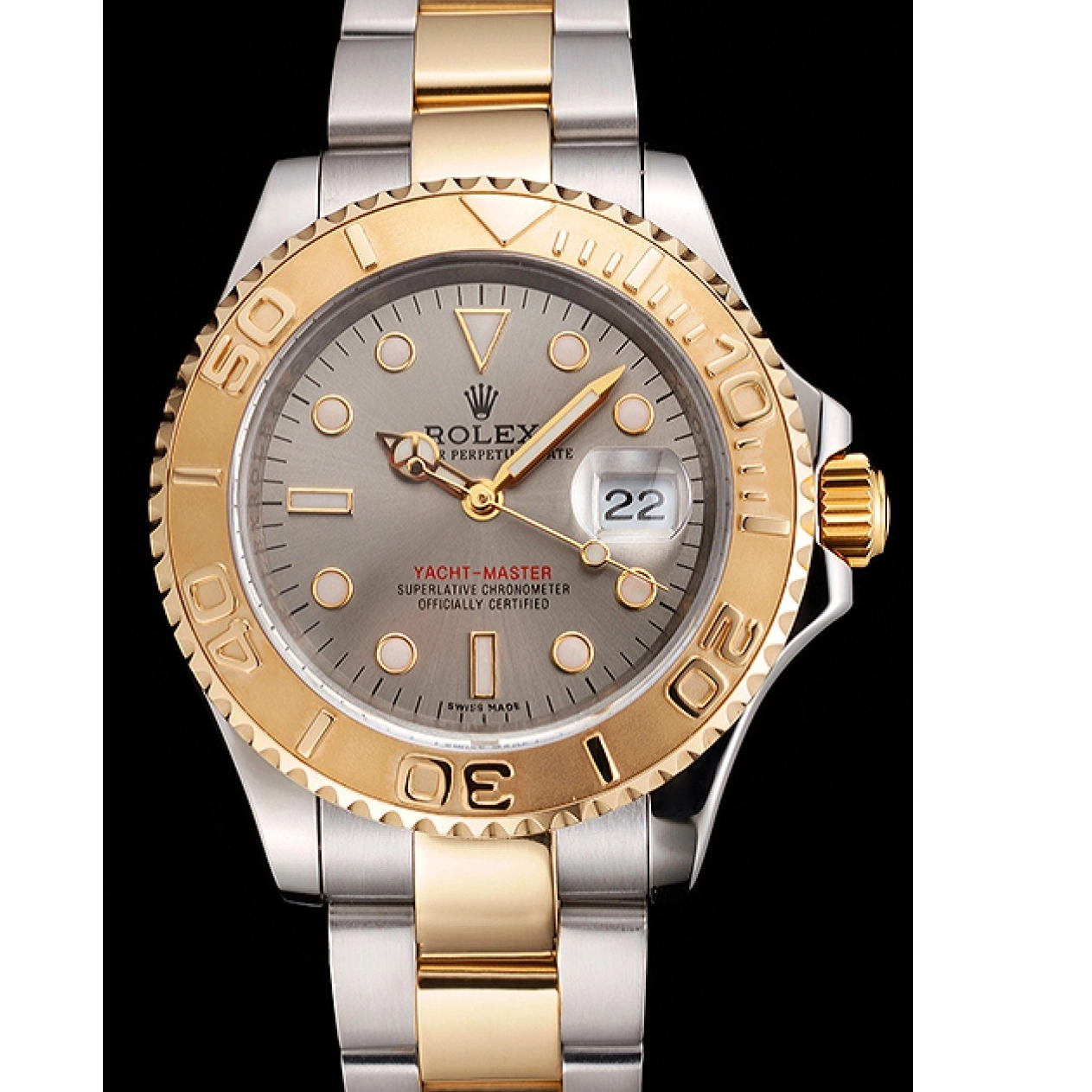Aaa replica Tone Two Stainless Dial Dial Gold Swiss Gray Yacht-Master Steel Case Bezel Rolex 0705